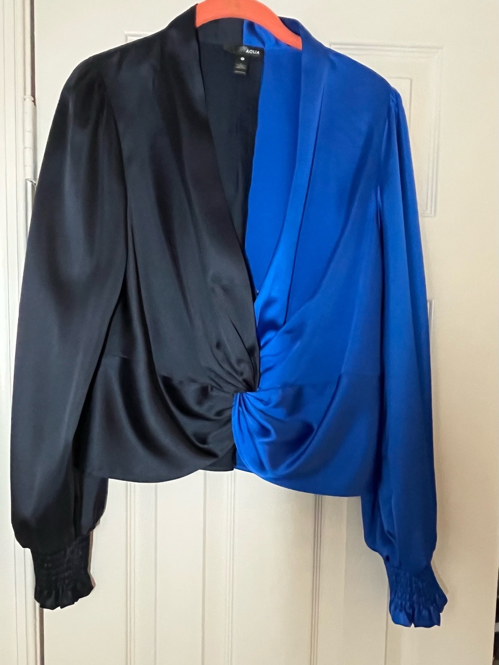 Aqua Two-Tone Twist Blouse in Royal Blue and Black